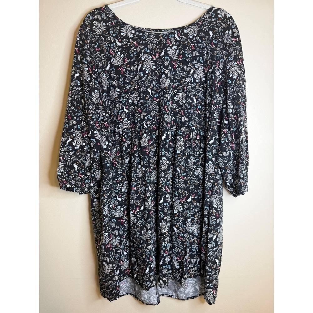 Old Navy Womens XL Black Fall Cottagecore Floral Rabbit Print Babydoll Dress